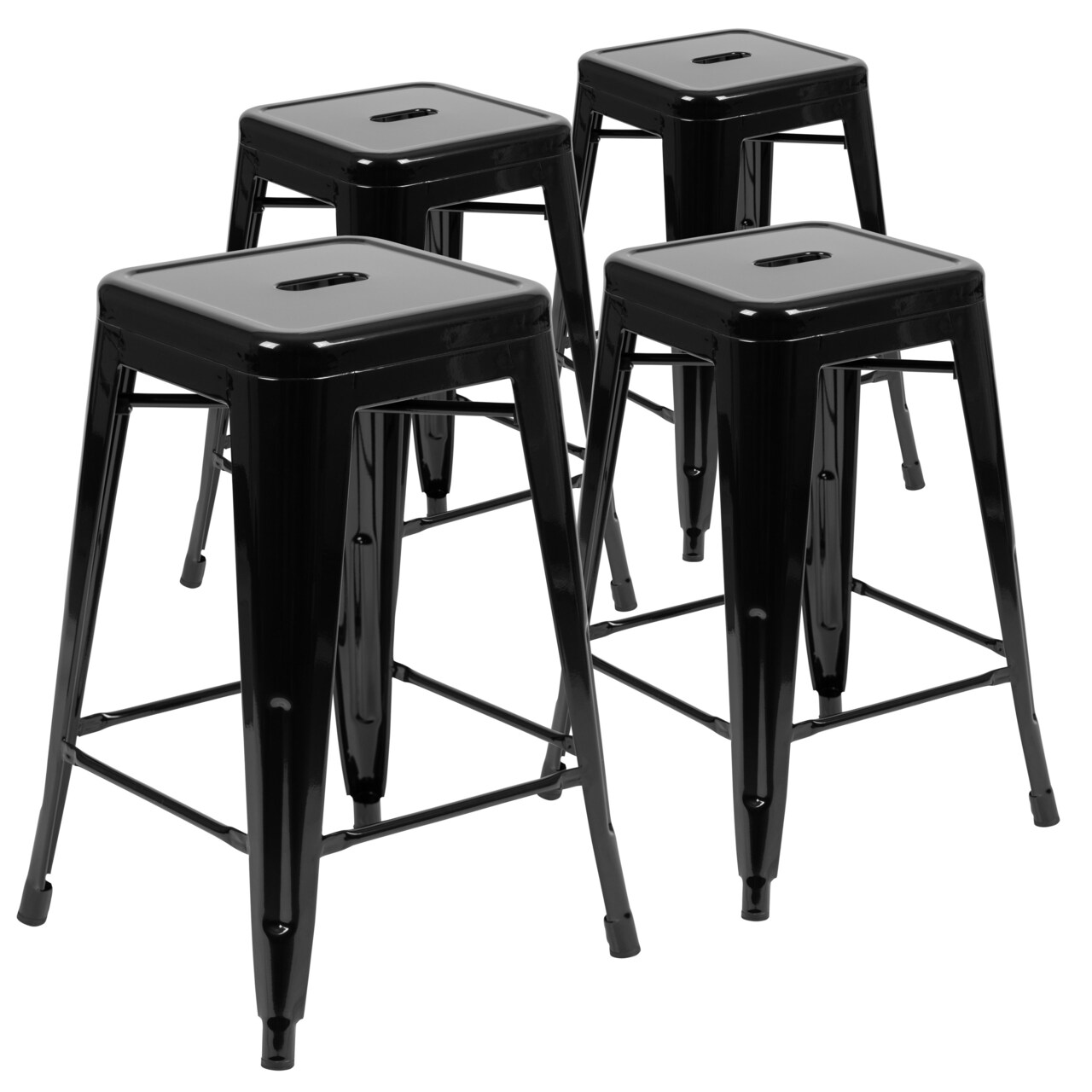 Emma and Oliver 4 Pack 24" High Metal Indoor Counter Bar Stool - Stackable Stool